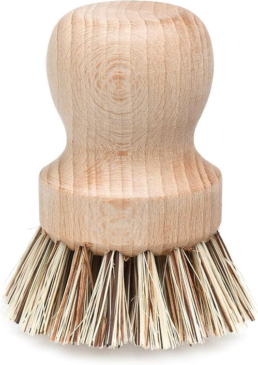 Redecker Pot Brush, Union Fibre, Single Heavy Duty Scrub Brush for Pots, Cast Iron & Baked-On Residue, Beechwood, 2.6-Inch Round, Made in Germany