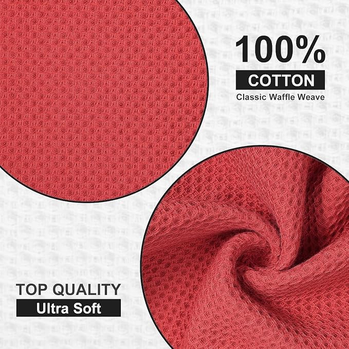Kitinjoy 100% Cotton Kitchen Dish Cloths (12 X 12 Inches, Brick Red), 6 Pack Waffle Weave Ultra Soft Absorbent Dish Towels for Drying Dishes Quick Drying Kitchen Towels Dish Rags