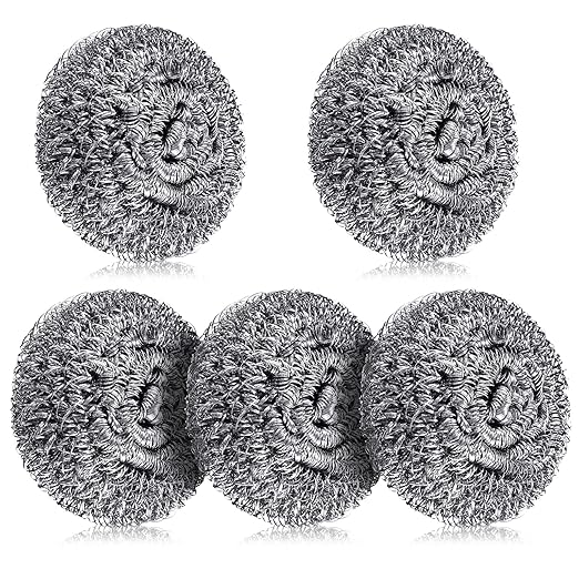 Honeydak 5 Pack Stainless Steel Scourers Steel Wool Scrubbers Bulk Separately Packaged 2.5 Inch, 15 Gram Metal Scourers Sponges Wire Scouring Pad for Stove Pot Pan Oven Kitchen Restaurant(Classic)