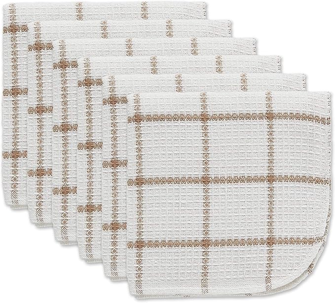 DII Scrubber Dishcloths Collection Windowpane Dishrag Set, 12x12, White/Stone Stripe, 6 Piece