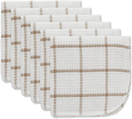 DII Scrubber Dishcloths Collection Windowpane Dishrag Set, 12x12, White/Stone Stripe, 6 Piece