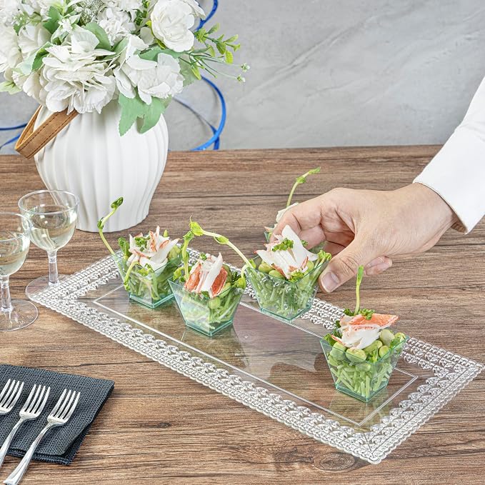 Restaurantware 2 Ounce Mini Kova Cups 20 Square Small Appetizer Cups - Lids Sold Separately Heavy-Duty Seagreen Plastic Parfait Cups Serve Mousse Puddings Or Samples For Weddings Or Parties
