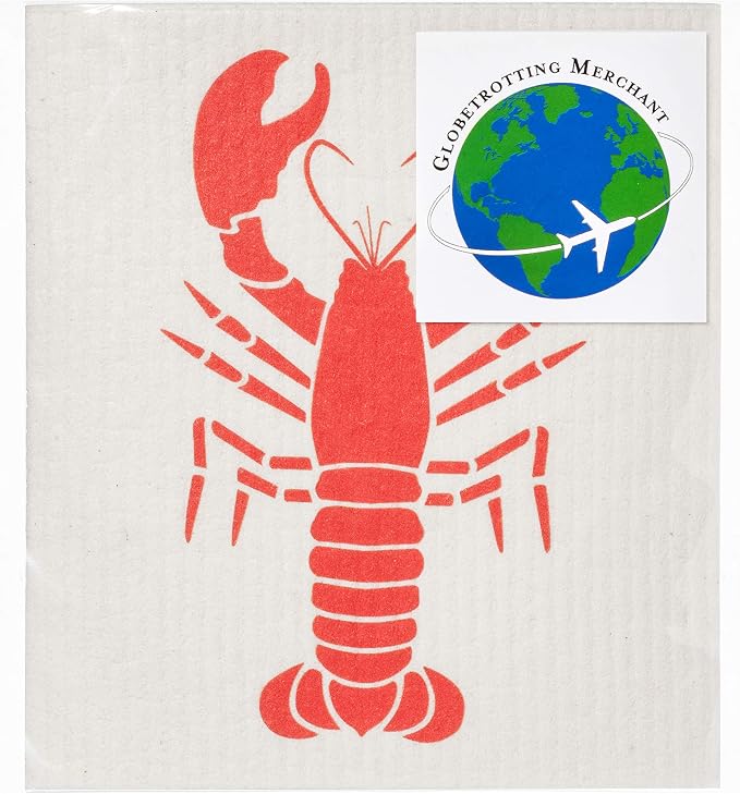 Swedish Dishcloths 2-Pack, Super Absorbent Reusable Cellulose Sponge Cloths, Eco-Friendly Kitchen Cleaning Towels, Machine Washable, with Red Lobster Print, 7.87x6.88 inch