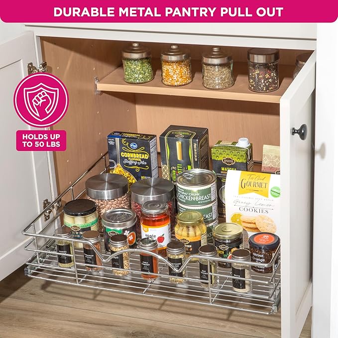 HOLDN’ STORAGE Pull Out Cabinet Organizer, Slide Out Drawer for Kitchen Cabinets & Pantry, Roll Out Shelf for Pots, Pans & Under Sink Storage, Heavy-Duty Full-Extension, 24"W x 21"D x 5"H
