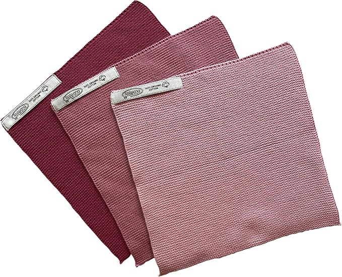 Solwang 3-Piece Danish Cotton Dishcloths in 100% Certified Organic Cotton Made in India (Antique Rose Organic Combi)