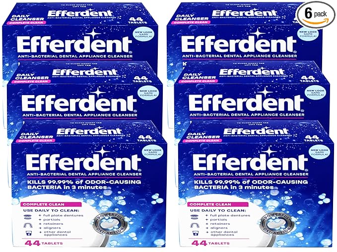 Efferdent Denture Cleanser Tablets, Complete Clean, Cleanser for Retainer and Dental Appliances, 44 Count, (Pack of 6)