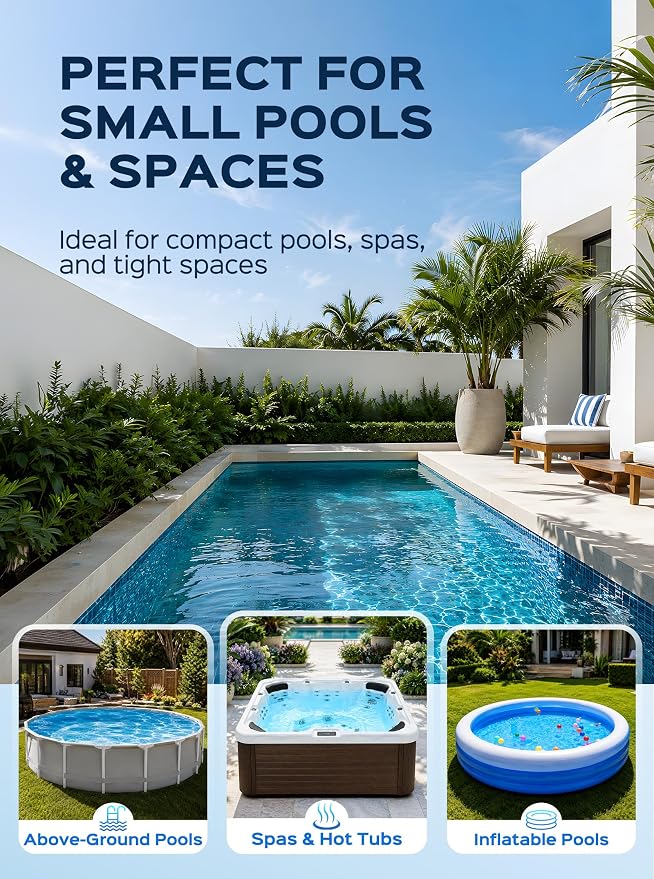 Cordless Handheld Pool Vacuum for Above Ground Pool, Rechargeable Small Pool Vacuum with Telescopic Pole, 60 Min Runtime, 14.1 GPM Suction, for Hot Tub, Spa & Small Pools, White