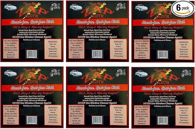 Zap Cloth Zezo-Fiber, Streak Free and Spot Free, 6 Cloths