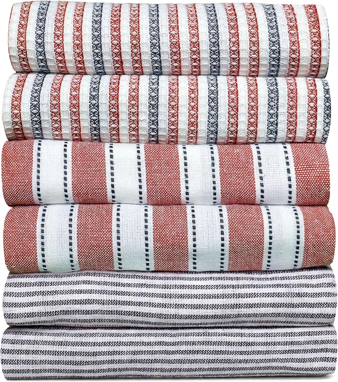 Pack of 6 Cotton Kitchen Towels Set, Dish Towels, Cleaning Rags, Kitchen Dish Cloths for Washing Dishes, Cotton Cleaning Cloths, Ultra Soft, Lightweight & Quick Dry, Flat Weave, 28"x18" (Rust & Gray)