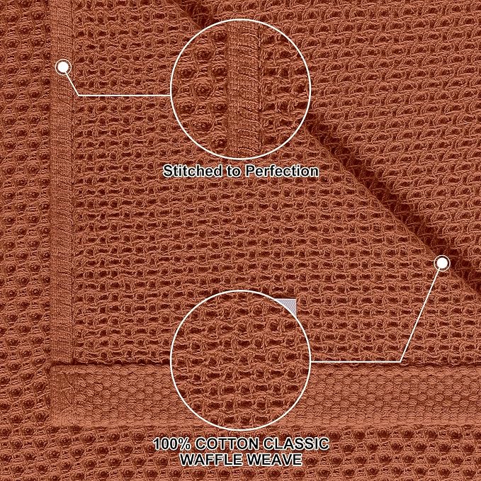 Homaxy 100% Cotton Kitchen Towels and Dishcloths Set, 12 x 12 Inches and 13 x 28 Inches, Set of 12 Bulk Kitchen Towels Set, Ultra Soft Absorbent Dish Cloths for Washing Dishes, Rust