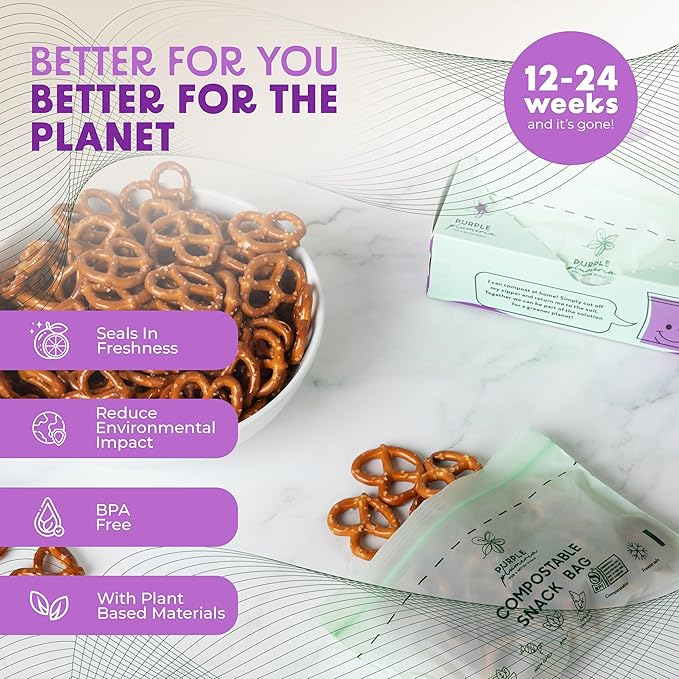 100% Compostable Resealable Food Storage Bags – Biobased, Leak-Proof, Freezer-Safe – Extra Strong & Durable – Available in Gallon, Snack & Sandwich Sizes (Snack) | Biobased, Leak-Proof, Durable, Freezer-Safe, Extra Strong