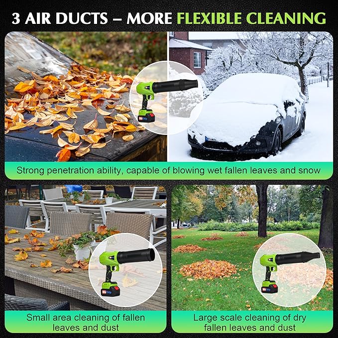 Wechip Leaf Blower Cordless - 3 Air Tubes for Adjustment,Upgrade 900G Air Pressure/145mph Wind Speed /2 Replacement Batteries,Handheld Blower Patio Cleaning Yard & Car Dust with Storage Box(Virid)