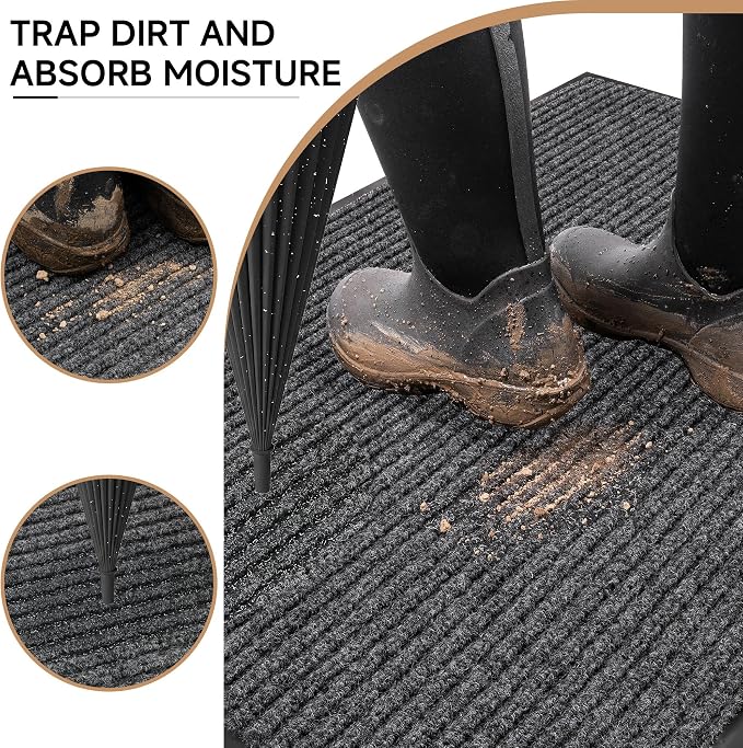 100pointONE Durable Front Door Mat, Heavy Duty Indoor Outdoor Doormat, 48” x 36” Low Profile Outdoor Mats for Home Entrance, Stain and Fade Resistant Shoe Scraper Mat, Ideal for High Traffic Area