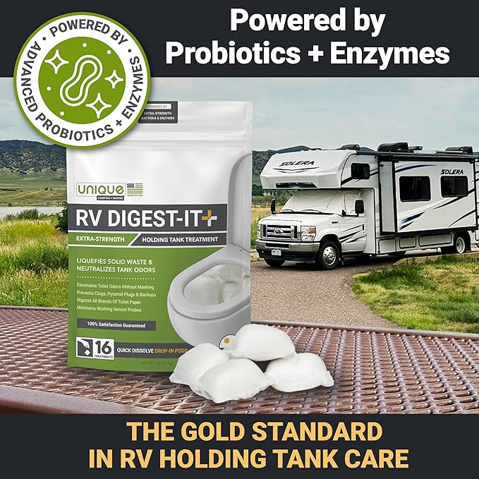 Unique RV Digest-It Plus RV Tank Treatment Pods – 16 Treatments, Breaks Down Waste & Toilet Paper + Eliminates Odors at Source, RV Black Tank Treatment