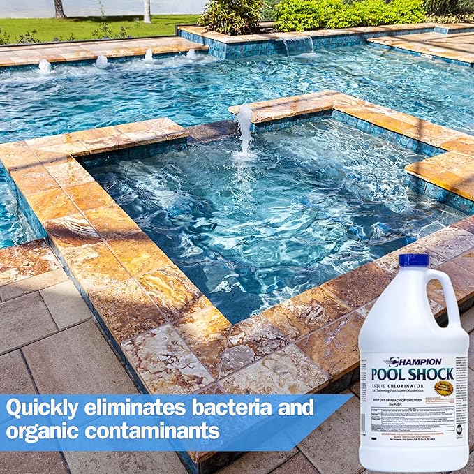 EZ POOLS Champion Liquid Chlorine (4-Pack) - Swimming Pool & Spa Liquid Shock Treatment - Raises Chlorine - 4 Gallons