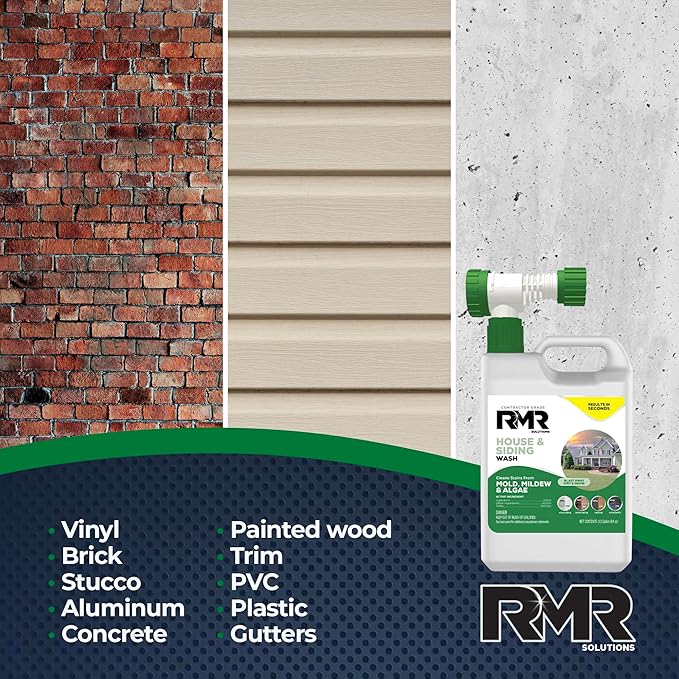 RMR House and Siding Wash - Commercial-Grade Outdoor Stain Remover for Mold, Mildew, and Algae, 64 Ounce Bottle With Hose-End Adapter