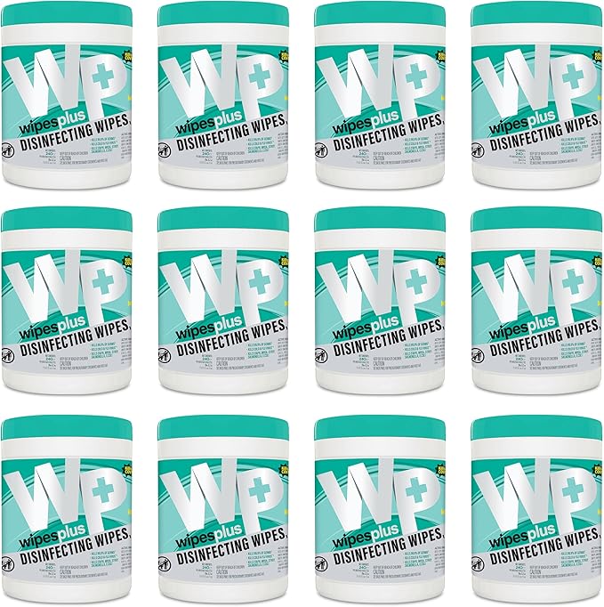 WIPESPLUS Disinfecting Surface Wipes Canister Bleach Free with Lemon Scent for Home and Business, 2880, (12 Packs of 240)