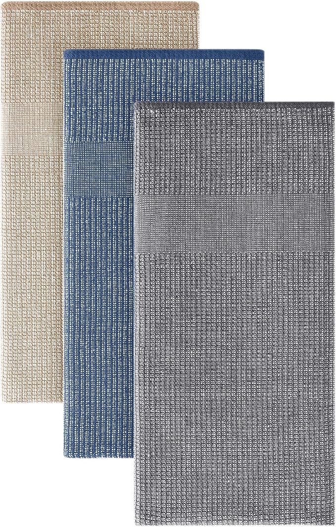Homaxy Premium Kitchen Towels(18”x 28”, 3 Pack), Large Cotton Kitchen Hand Towels, Flat and Terry Dish Towels, 380 GSM Highly Absorbent Tea Towels Set with Hanging Loop, Multicolor