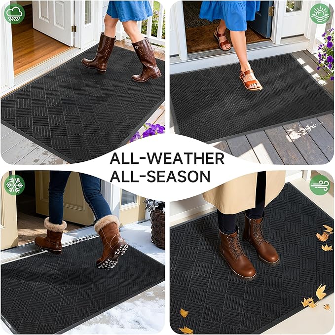 100pointONE Front Door Mat, Heavy Duty Indoor Outdoor Doormat, 48" x 24" Low Profile Outdoor Mats for Home Entrance, Stain and Fade Resistant Welcome Mat Ideal for High Traffic Area, Diamond Black