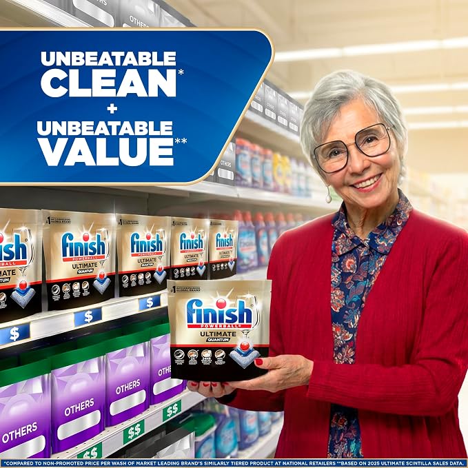 Finish Ultimate Quantum Dishwasher Pods, New & Improved Formula, Dishwasher Detergent Dish Soap, Removes Burnt-On & Dried-On Stain, Degreasing & Scrubbing Power, Fresh Scent, 47 Count