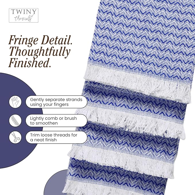 TWINY threads Kitchen Towel Chevron Pattern, Premium Large Kitchen Linen Set, 100% Cotton Wash Rags, Absorbent Quick Drying Cloth, Washable Reusable Multi Purpose, Set of 4, 16x26 Inches, Indigo Blue