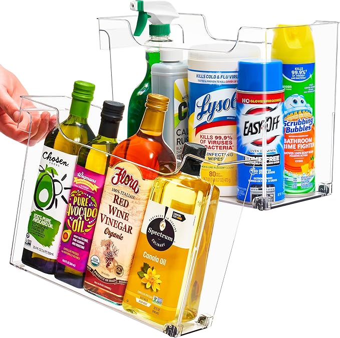 Sorbus Roll Out Bottle Organization Bins - 2 Sizes Pantry Under Sink Organizer with Wheels & Handles - Clear Plastic Organizing Containers for Cleaning Supplies - Kitchen Cabinet Laundry Room Storage