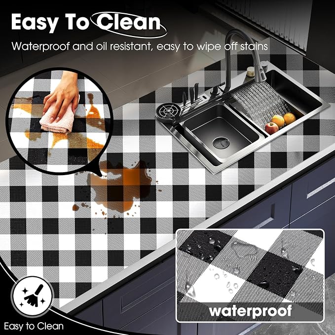 Drawer and Shelf Liner, Non-Slip Kitchen Cabinet Liners Non-Adhesive Thick Strong Grip Waterproof Washable Mats Protect Dresser Shelves Cupboard Bathroom Cabinets, Buffalo Plaid, 12 in X 20 FT