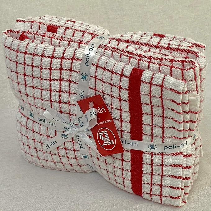 poli-dri New Samuel Lamont Authentic Kitchen Tea Towels (Red, 3 Pack)