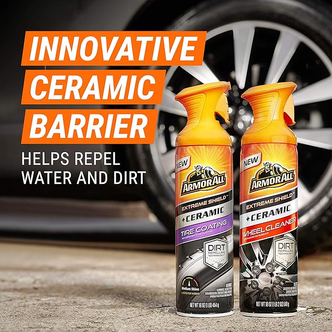 Armor All Wheel and Tire Cleaner, Extreme Shield + Ceramic Wheel Cleaner and Tire Shine Spray Combo Pack