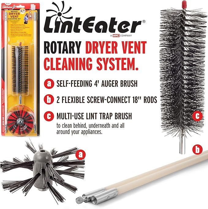 Gardus RJR601 LintEater Junior Rotary Dryer Vent Cleaning System, Removes Lint, Extends Up to 3’