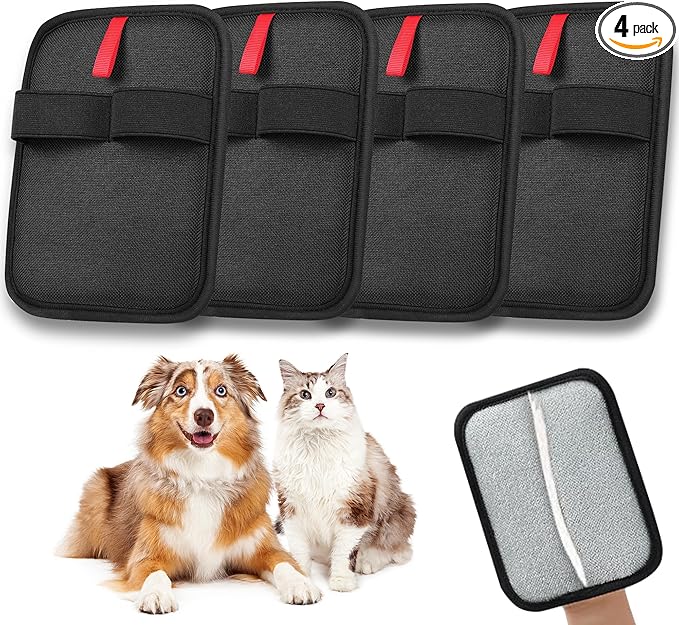 4 Pack Electrostatic Pet Hair Removal Gloves, Reusable Washable Dog & Cat Hair Remover Gloves for Furniture, Carpet, Car Seats, Effortless Cleaning