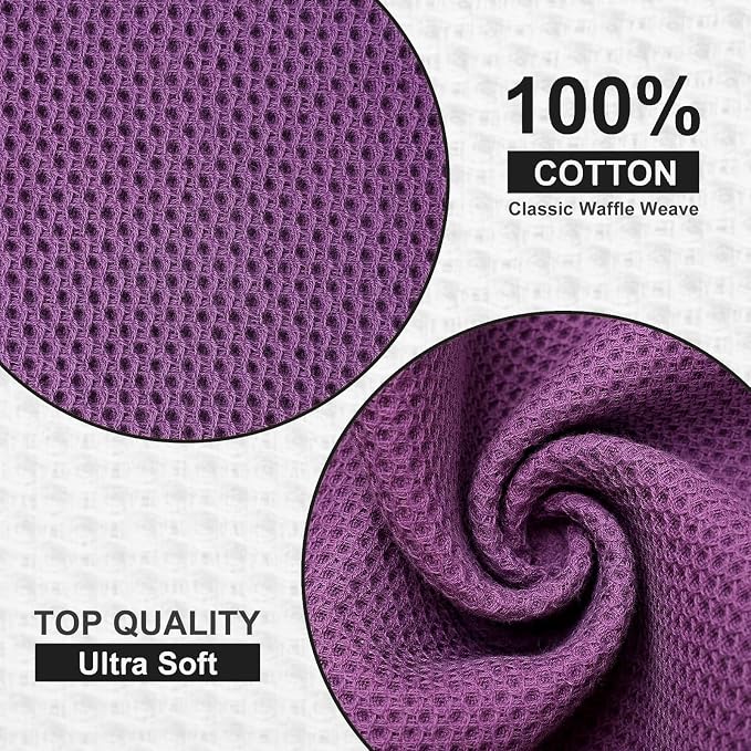 Kitinjoy 100% Cotton Kitchen Dish Cloths, 6 Pack Waffle Weave Ultra Soft Absorbent Dish Towels for Drying Dishes Quick Drying Kitchen Towels Dish Rags, 12 X 12 Inches, Violet
