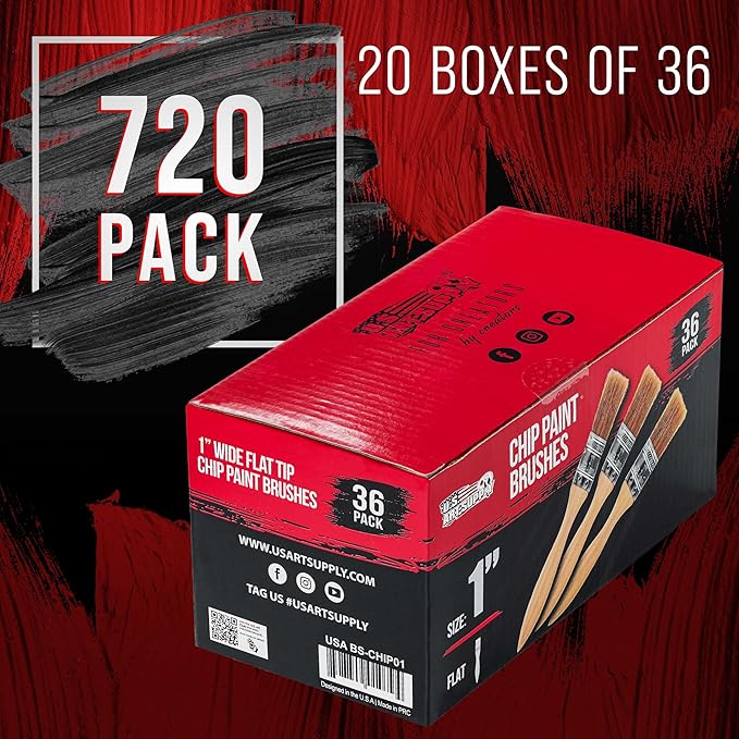 U.S. Art Supply 720 Pack of 1 inch Paint and Chip Paint Brushes for Paint, Stains, Varnishes, Glues, and Gesso