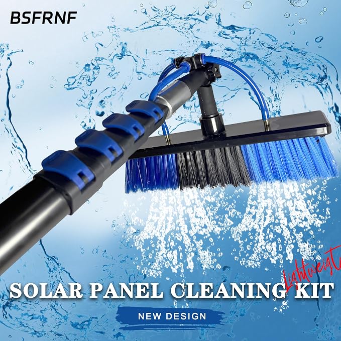 16FT Solar Panel Cleaning Kit with Telescopic Pole & Soap Dispenser, Water Fed Solar Panel Brush for Home/Roof/Caravan, Extendable Window Cleaner Tool for RV, Boat, Deck & Outdoor Use (16FT)