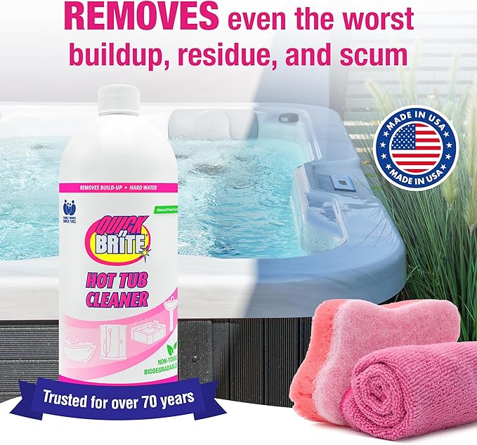 Quick N Brite Heavy Duty Hot Tub Cleaner Kit - Non-abrasive Cleaning Gel with Sponge and Cloth, 32 oz. (Packaging May Vary)
