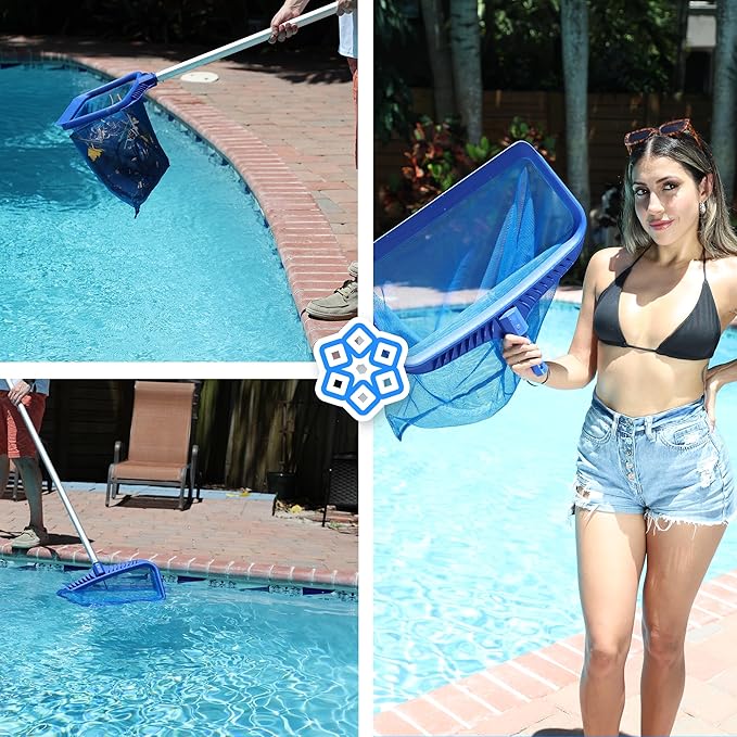 STARGOODS 20" Pool Skimmer Net - Heavy-Capacity Deep Bag Leaf Rake for Inground & Above Ground Pools - Fine Mesh Catches Leaves, Pet Hair & Debris - Pool-Safe Rounded Edges - Fits Standard Poles, Blue