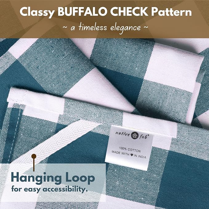 Native Fab 6-Pack Kitchen Towel with Hanging Loop 16x26 inches, Cotton Buffalo Check Kitchen Towels for Cleaning Drying, Washcloths Soft & Absorbent Cloth Rags, Bar Towel, Dish Cloth, Teal Green