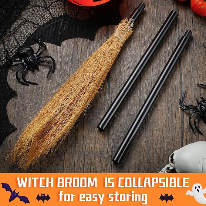Sumind 6 Pieces Witch Broomstick Props Plastic Broom Cosplay Supplies, 39.4 inches