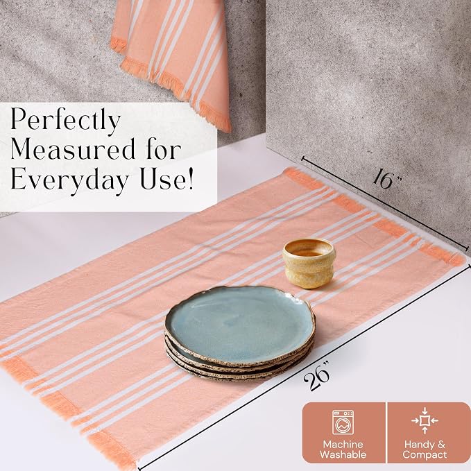 Prewashed Stripe Dish Towels 4 Pack, 16x26 Inches, 100% Cotton Kitchen Cloths, Quick Drying Wash Rags, Reusable and Absorbent, Washable Towels for Cleaning, Cooking - Light Orange