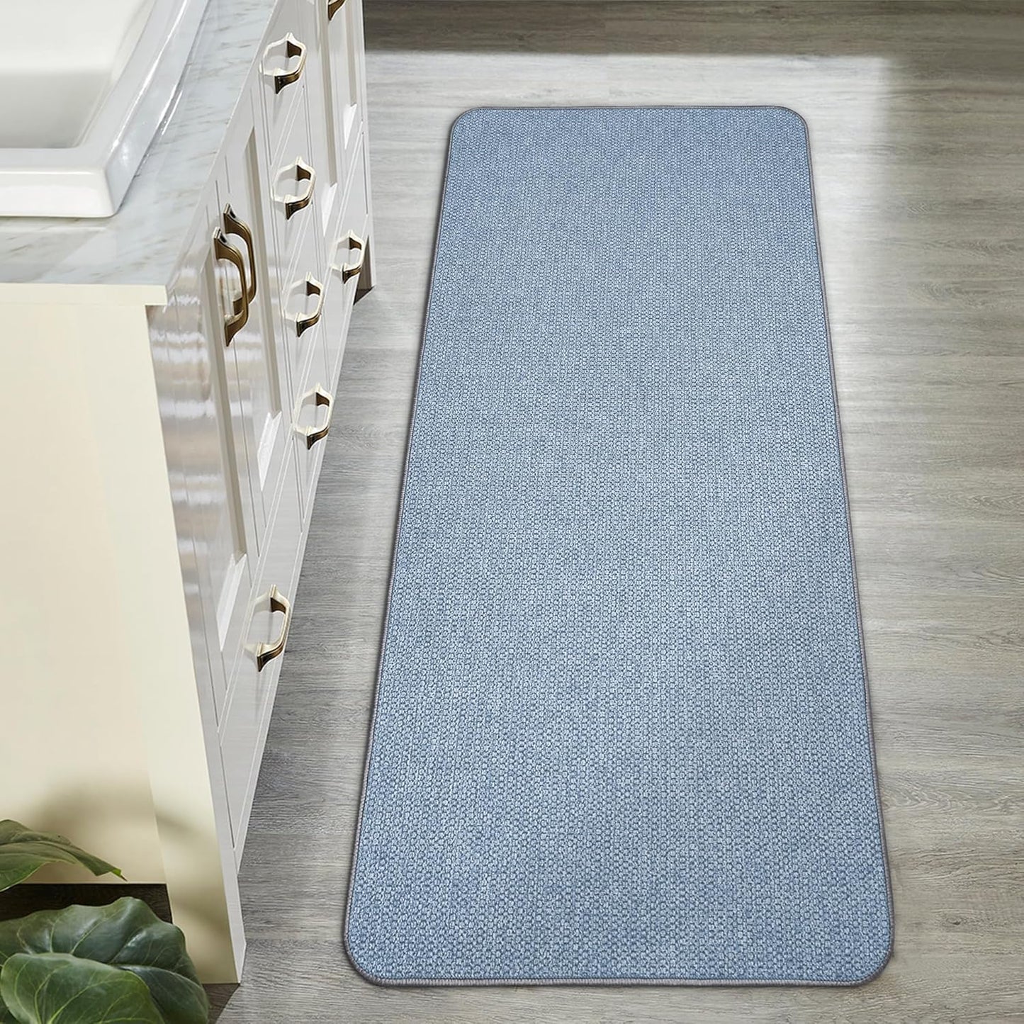 Bath Mat,Ultra Thin Bathroom Runner Rugs,Large Bath Mats for Bathroom,Quick Dry,Non-Slip,Machine Washable,Low Pile,Bath Rug,Shower Outside,Sink,Home Decor Accessories.Blue,2'x5'（24x60inch）
