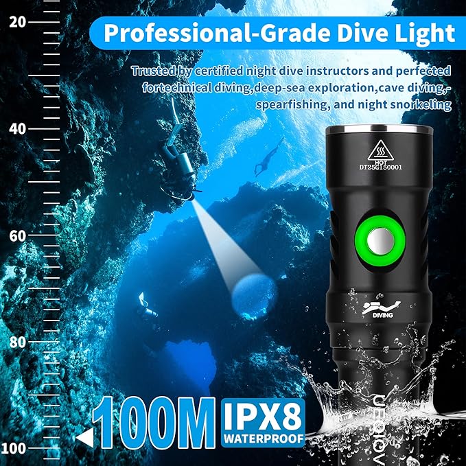 DQ300 Scuba Dive Light Underwater 100 Meters Diving High Brightness 4000 Lumens Suitable for Outdoor Night Diving, Scuba Diving Flashlight, and Underwater Exploration(Black)