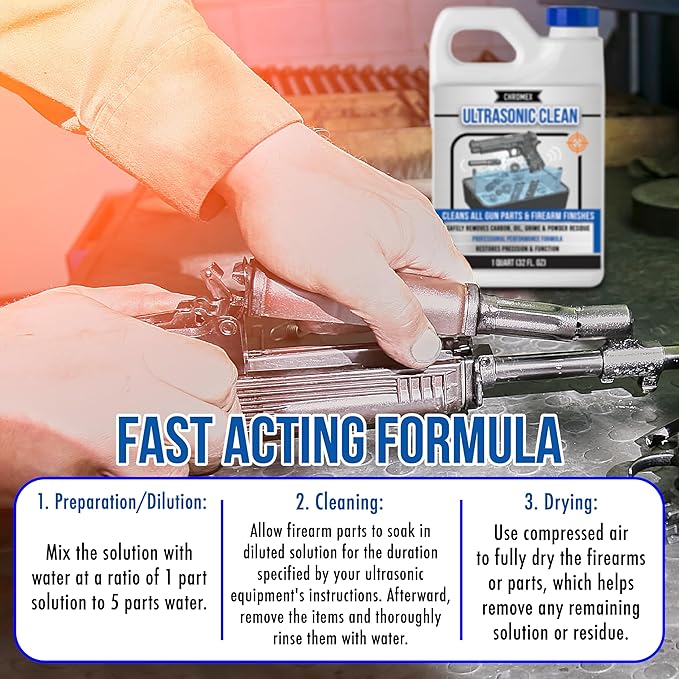 Chromex Ultrasonic Gun Parts Cleaning Solution - Concentrated Firearm Solvent & Carbon Remover - Odorless & Safe on Finishes - 1 Gallon