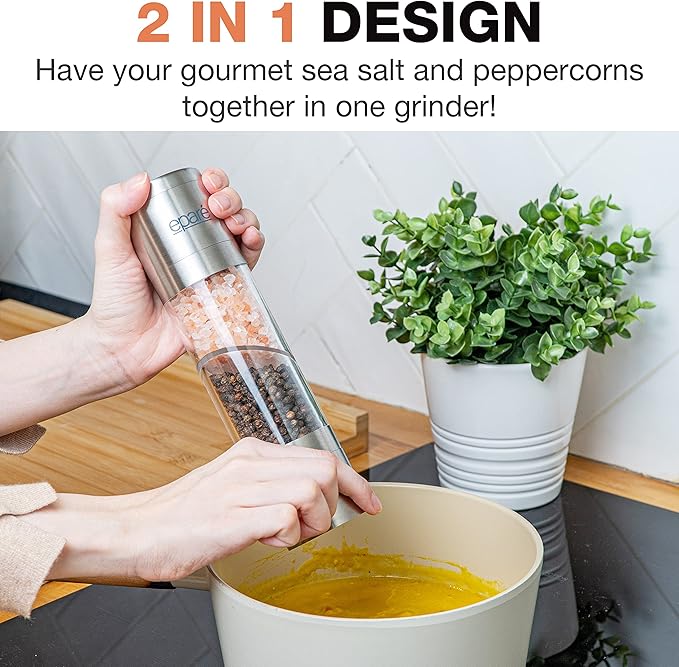 Eparé Bundle: Dual Salt & Pepper Grinder & Reusable Swedish Kitchen Dishcloth - Manual Combo Mill Grinders & Stylish & Washable Cellulose Paper Towel & Sponges Alternative