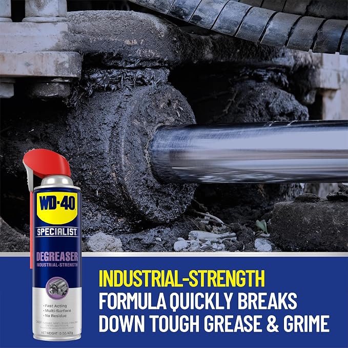 WD-40 Specialist Degreaser with Smart Straw, Heavy-Duty Degreaser for Breaking Down Grease on Engines, Heavy Machinery, Power Equipment and Metal Tools, Industrial Strength Fast-Acting Formula, 15 Oz