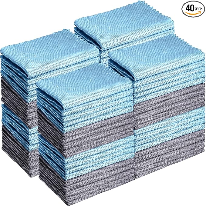 40 Pack Cleaning Cloth Reusable Kitchen Towels Fish Scale Microfiber Polishing Cloth for Windows Glass Mirrors No Watermark, 12 x 16 Inches(Gray Blue)