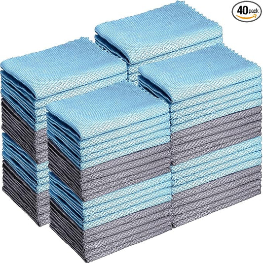40 Pack Cleaning Cloth Reusable Kitchen Towels Fish Scale Microfiber Polishing Cloth for Windows Glass Mirrors No Watermark, 12 x 16 Inches(Gray Blue)