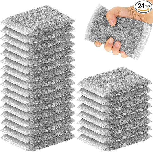 Thyle 24 Pack Steel Scrub Sponges for Dishes Non Scratch Scouring Multi Use Metal Scrubber Heavy Duty Dish Wash Kitchen Sponge for Pot Dish Washing Hard Surface Cleaning (Gray)