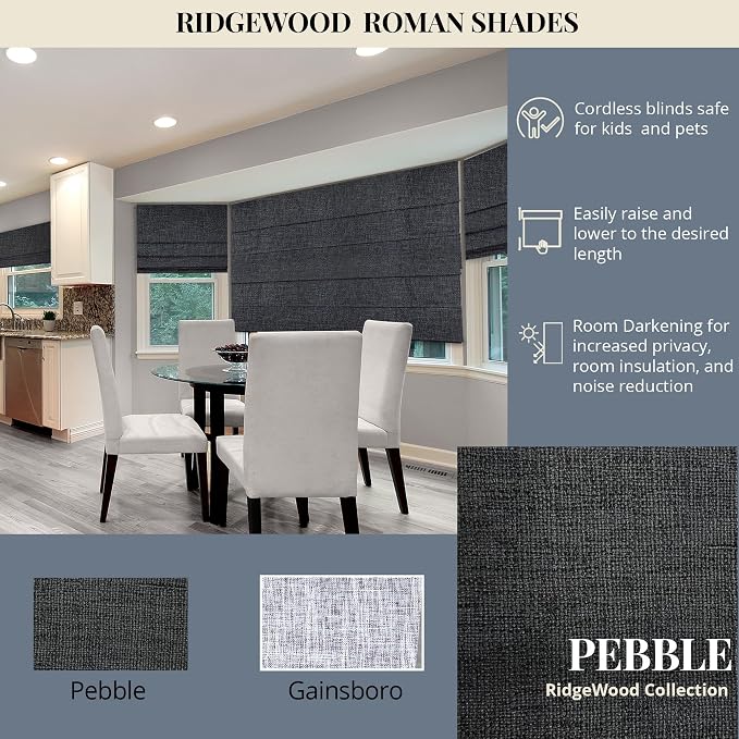 Chicology Cordless Roman Window Shade, Lexington Pebble, 23" W x 72" H | Cordless Child-Safe, Room Darkening UV, Inside/Outside Mount, True-to-Size No Cut, Rich Textured Fabric, Spot-Clean Care Only