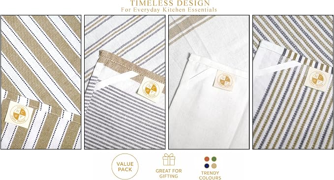 Pack of 12 Cotton Kitchen Towels Set, Dish Towels, Cleaning Rags, Kitchen Dish Cloths for Washing Dishes, Cotton Cleaning Cloths, Ultra Soft, Lightweight & Quick Dry, Flat Weave, 28"x18", Beige & Gray