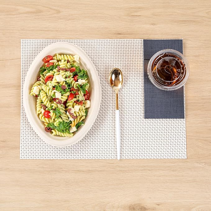 Restaurantware-Moderna 7.75 Inch Fancy Flatware, 50 Durable Plastic Flatware - With White Handle For Grip, Heavy-duty, Gold Plastic Spoons, Easily Disposable Or Restaurants